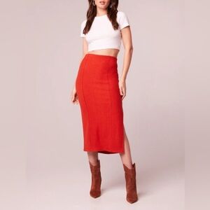Band of the Free Renee Rust Ribbed Knit Stretch Midi Pencil Skirt Womens Sml NWT